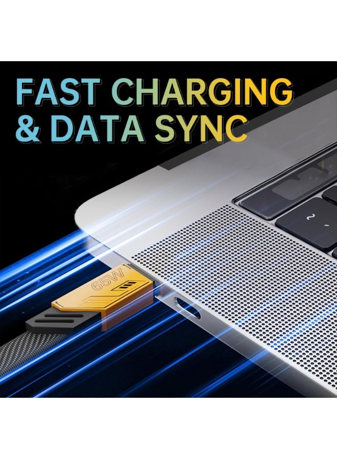 ايساجر كابل شحن سريع 4 في 1 بمنفذ USB-C مزدوج ومنفذ USB-A، يدعم الشحن السريع PD بقدرة 65 واط، كابل شحن مضفر مسطح ومقاوم للتشابك - Image 5